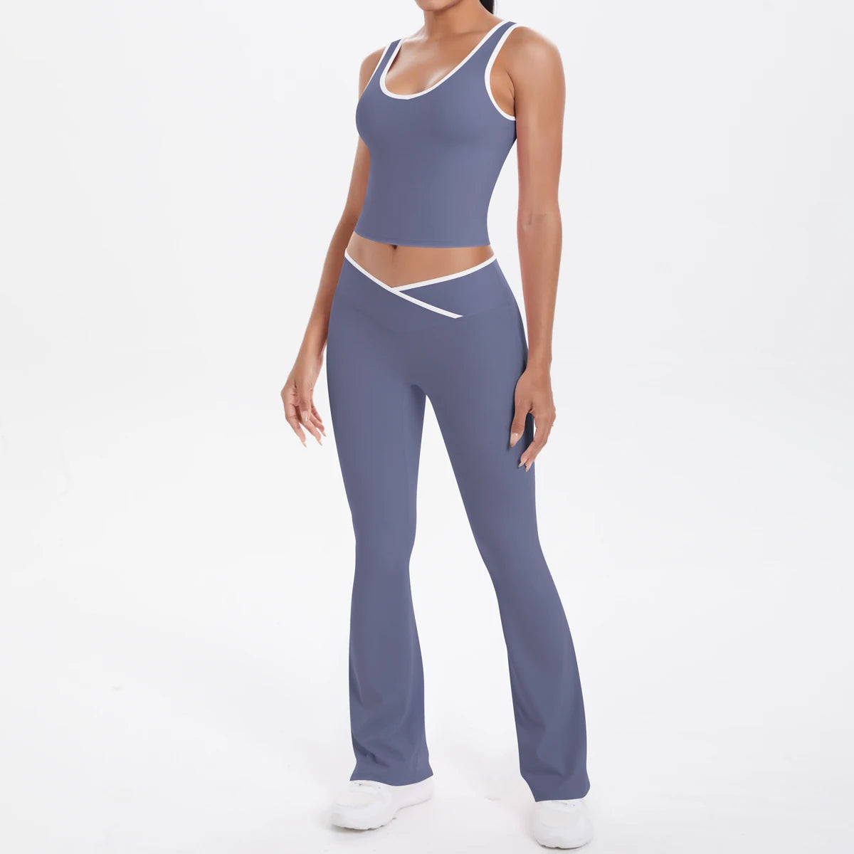 Autumn Women's Yoga Set – U-Neck Sports Top & High-Waist Cross Wide-Leg Pants | Seamless, Elastic & Slim Fit Sportswear