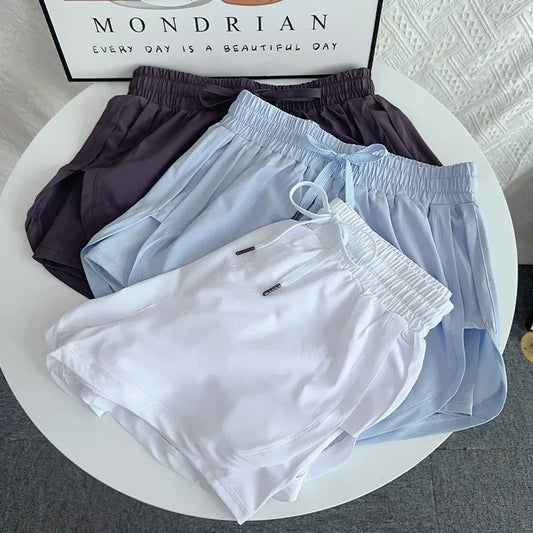 Dames High‑Waist Sportshort – Dubbel Laagje, Sneldrogend & Ademend | Yoga, Running & Fitness Shorts