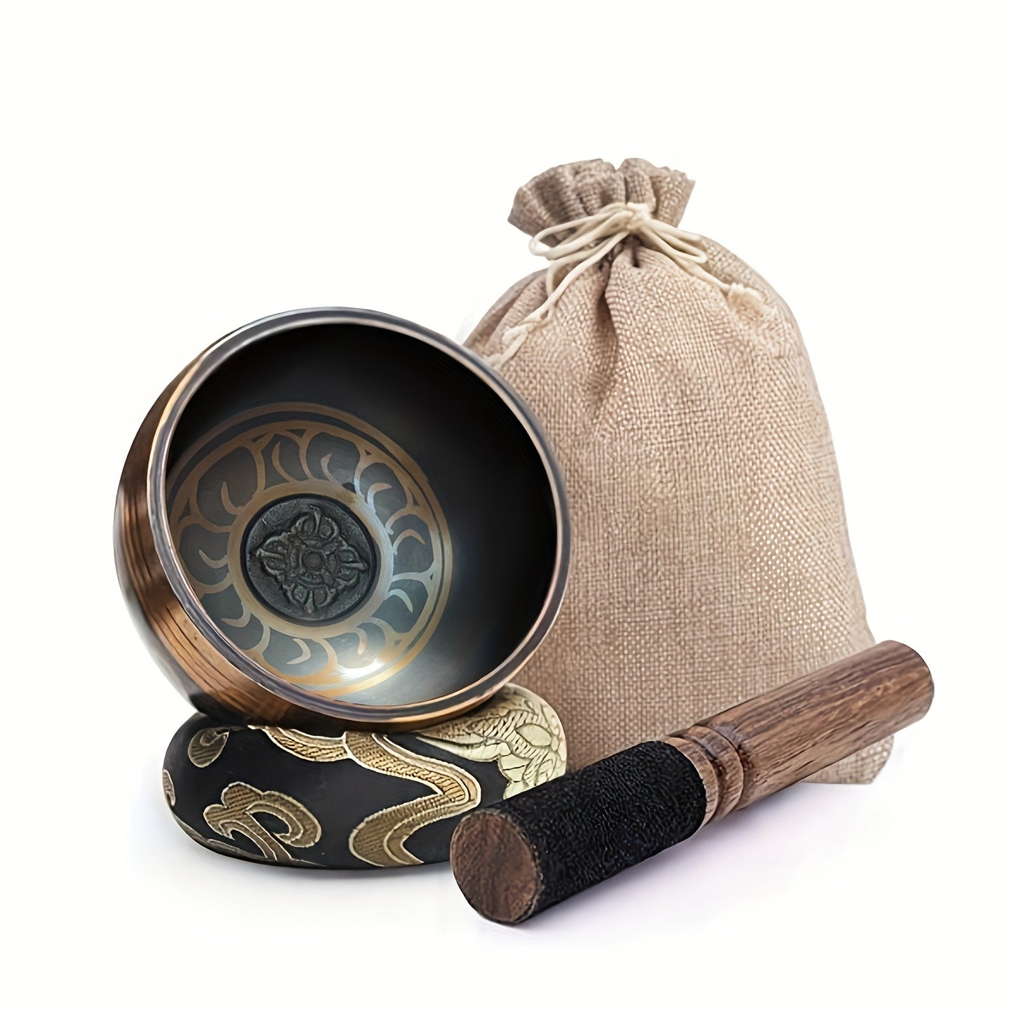 Handmade Tibetan singing bowl set, for yoga, meditation, mindfulness, healing, and chakra balancing