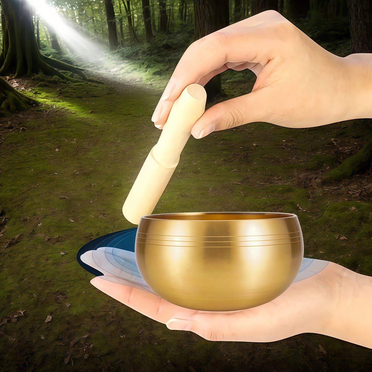 Mindfulness meditation singing bowl, including wooden mallet, original Tibetan bowl