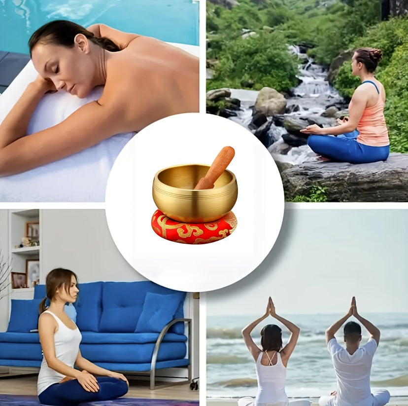 Mindfulness meditation singing bowl, including wooden mallet, original Tibetan bowl