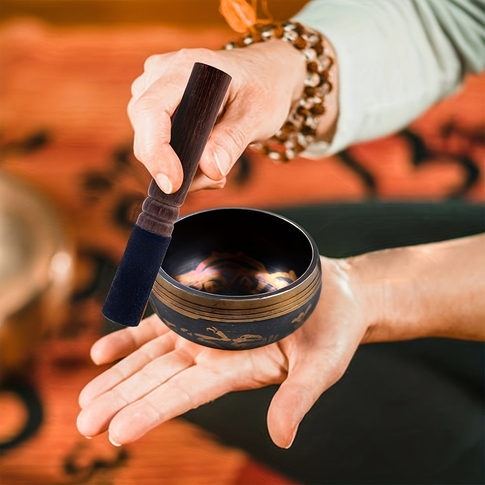 Handmade Tibetan singing bowl set, for yoga, meditation, mindfulness, healing, and chakra balancing