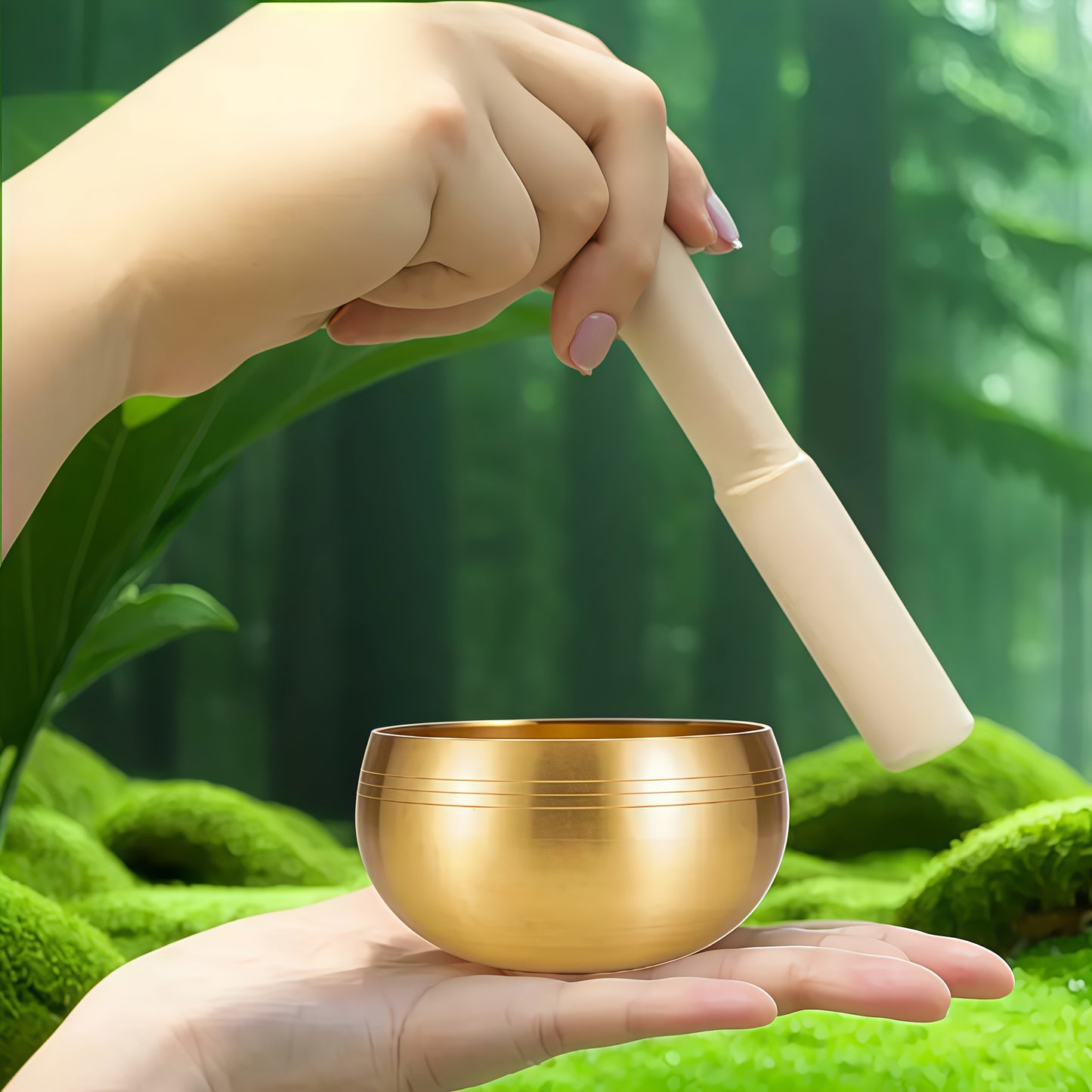 Mindfulness meditation singing bowl, including wooden mallet, original Tibetan bowl