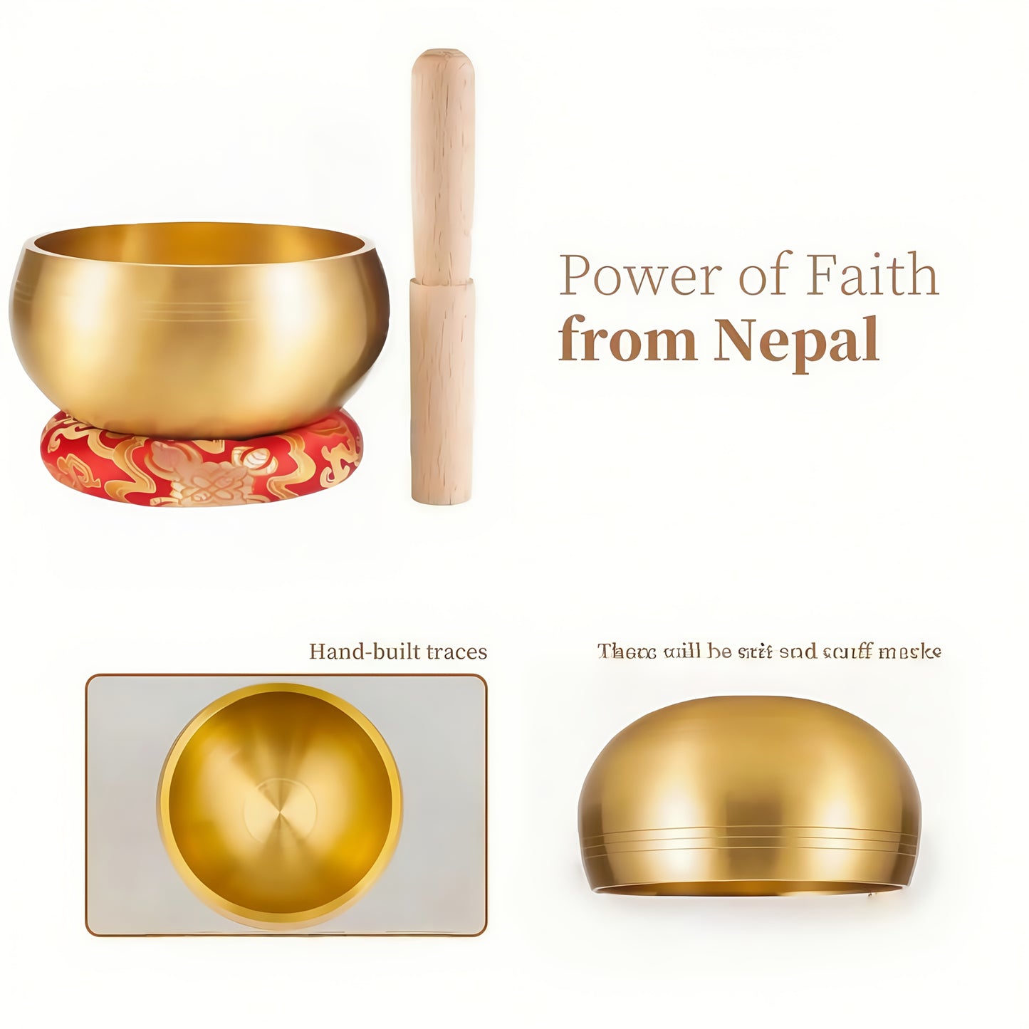 Mindfulness meditation singing bowl, including wooden mallet, original Tibetan bowl