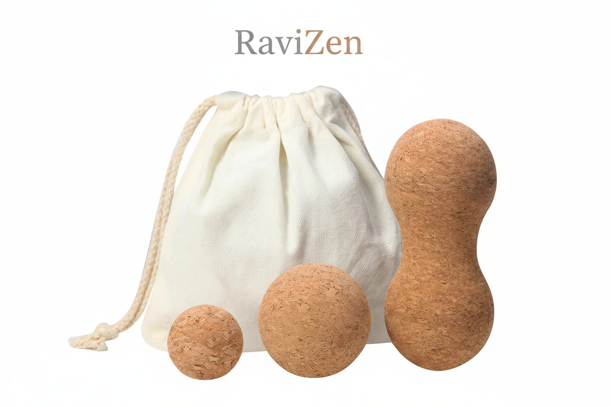 Natuurlijke Kurken Massageballen Set – Fascia Peanut Ball & Yogabal voor Rug, Schouders & Nek | Eco‑Vriendelijk Spierherstel & Pilates Training