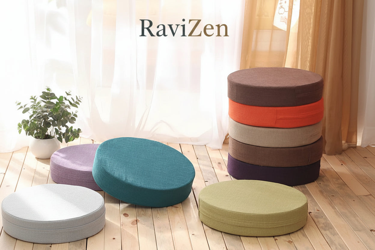 Tatami Meditatiekussen van Linnen 40×6 cm – Stevig, Duurzaam & Afneembaar | Rond Yogakussen, Machinewasbaar