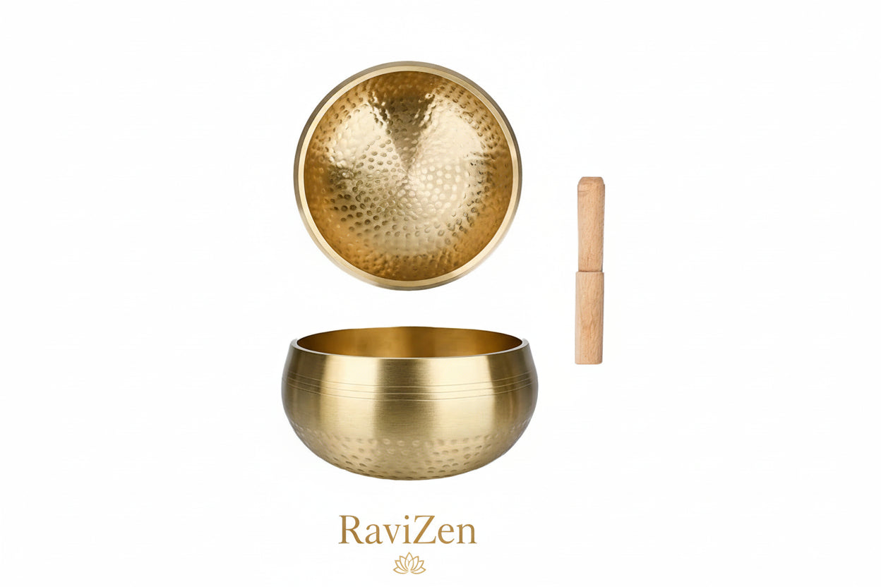 RaviZen Tibetaanse Messing Klankschaal – Voor Diepe Ontspanning, Sound Healing en Mindfulness