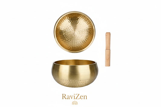 RaviZen Tibetaanse Messing Klankschaal – Voor Diepe Ontspanning, Sound Healing en Mindfulness