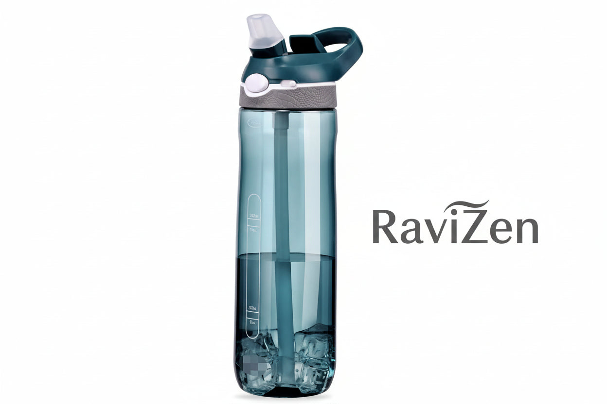 RaviZen Tritan waterfles met rietje, milieuvriendelijk, duurzaam (750ml/1000ml )