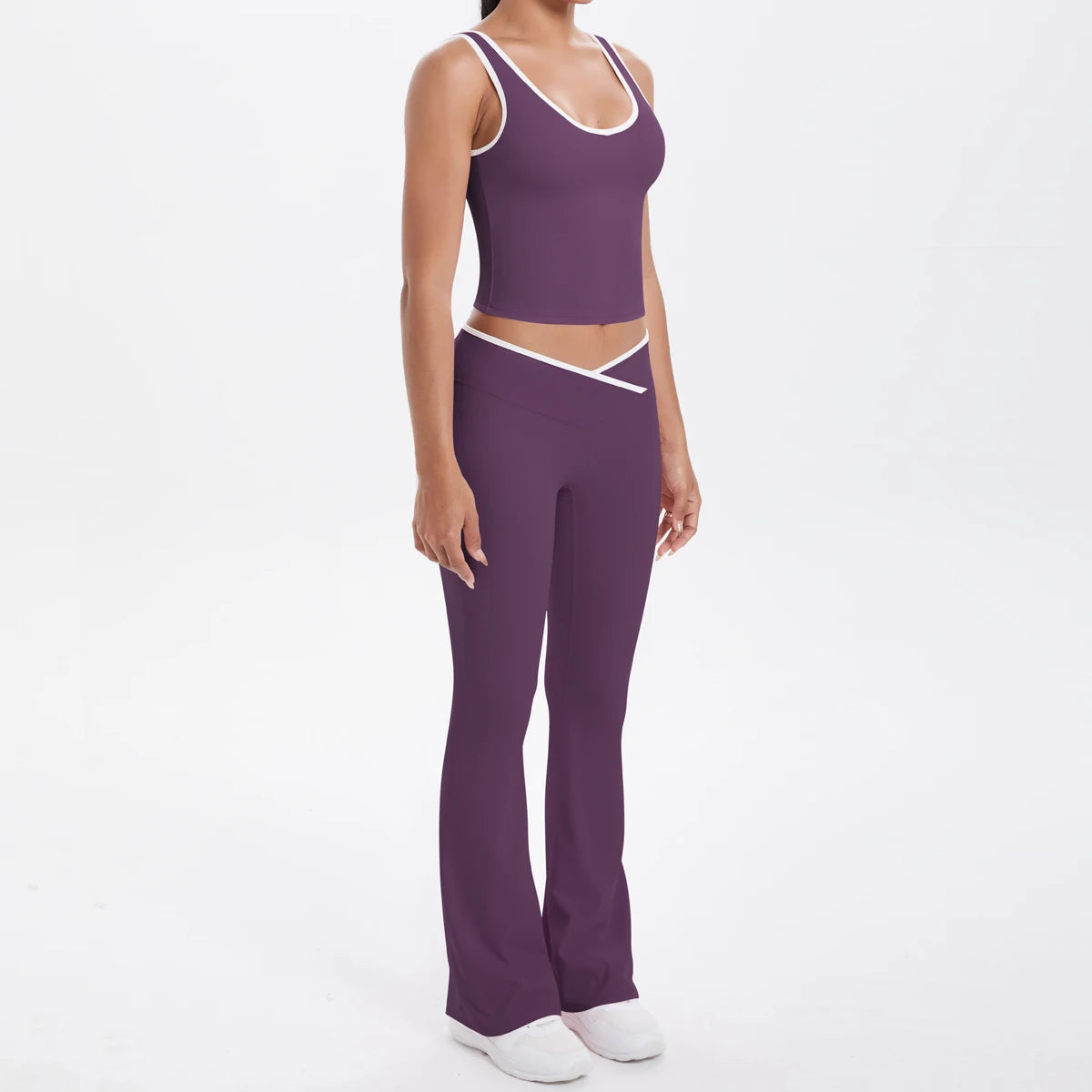 Autumn Women's Yoga Set – U-Neck Sports Top & High-Waist Cross Wide-Leg Pants | Seamless, Elastic & Slim Fit Sportswear