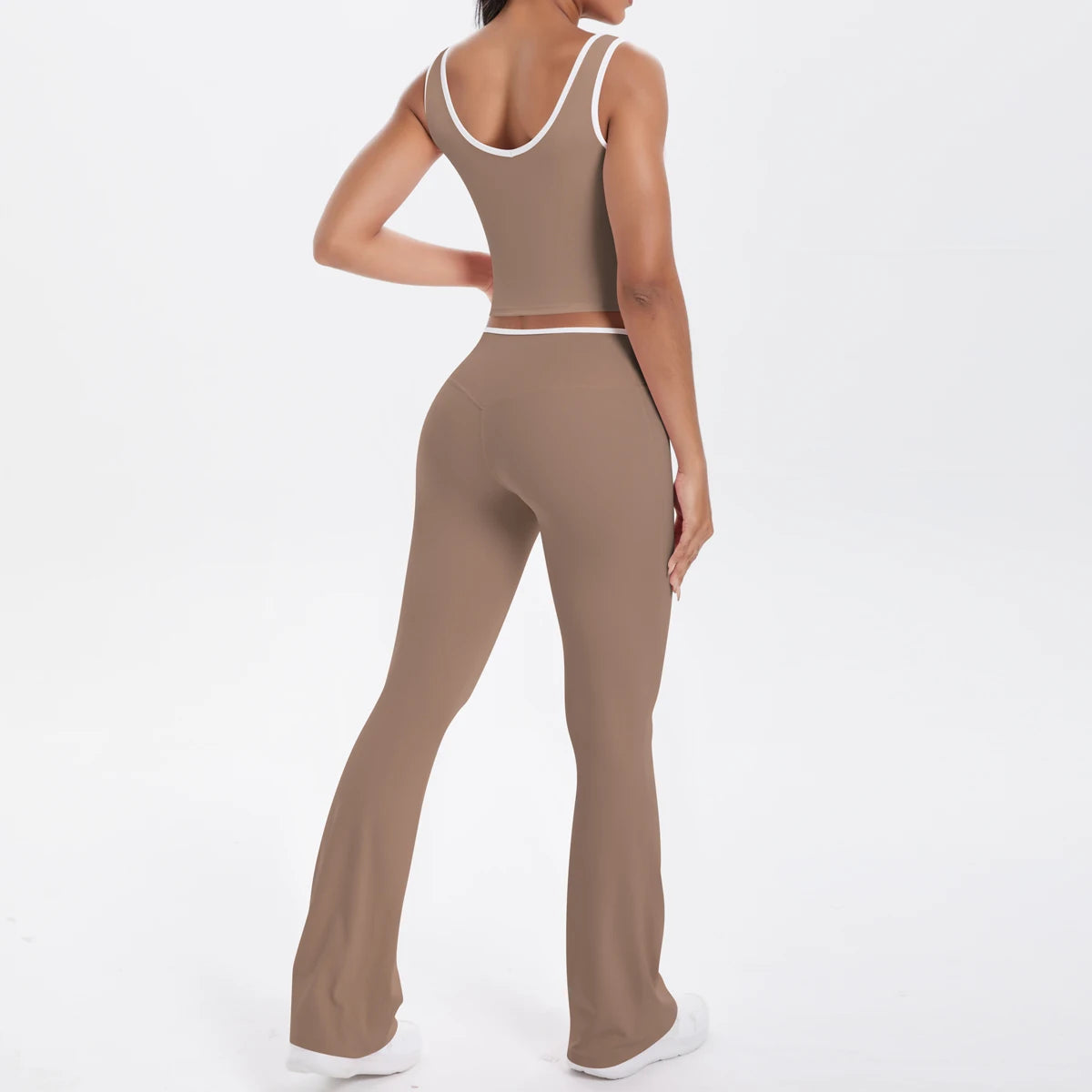 Autumn Women's Yoga Set – U-Neck Sports Top & High-Waist Cross Wide-Leg Pants | Seamless, Elastic & Slim Fit Sportswear