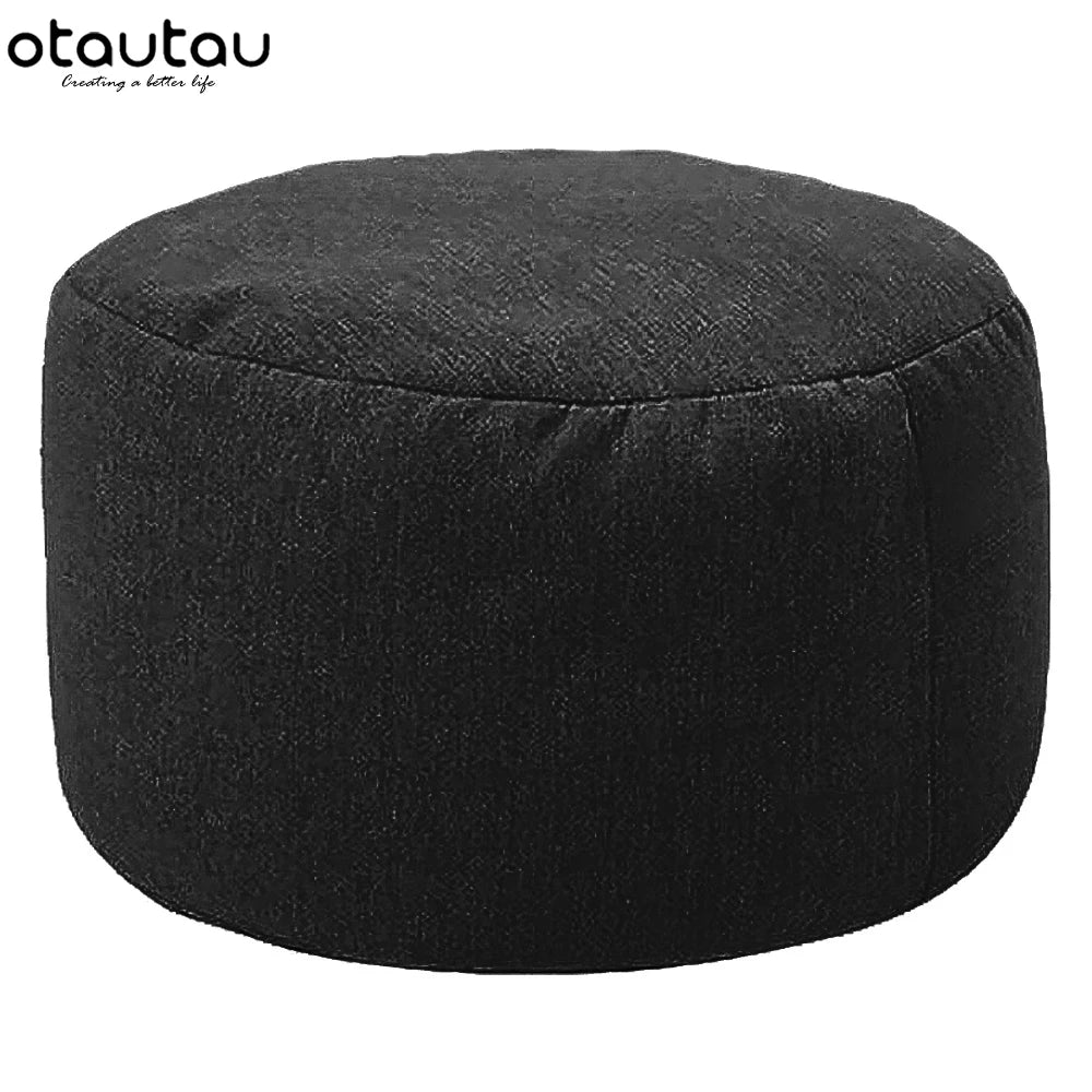 Ronde Katoenen Linnen Poef met Vulling – Ø30 × H20 cm | Minimalistisch & Comfortabel