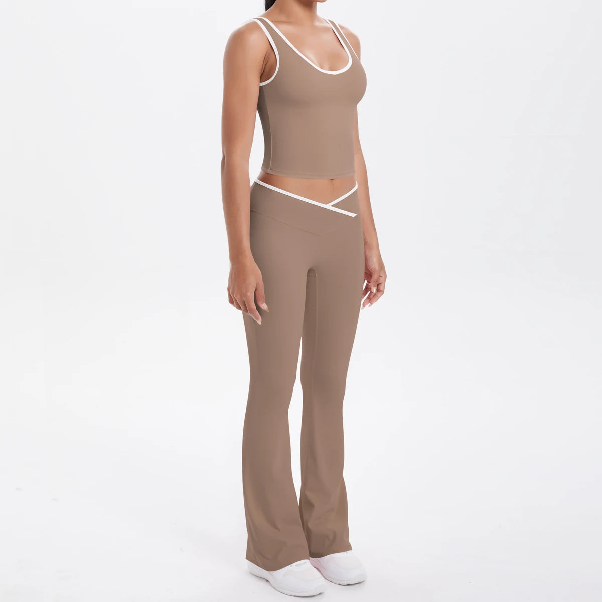 Autumn Women's Yoga Set – U-Neck Sports Top & High-Waist Cross Wide-Leg Pants | Seamless, Elastic & Slim Fit Sportswear