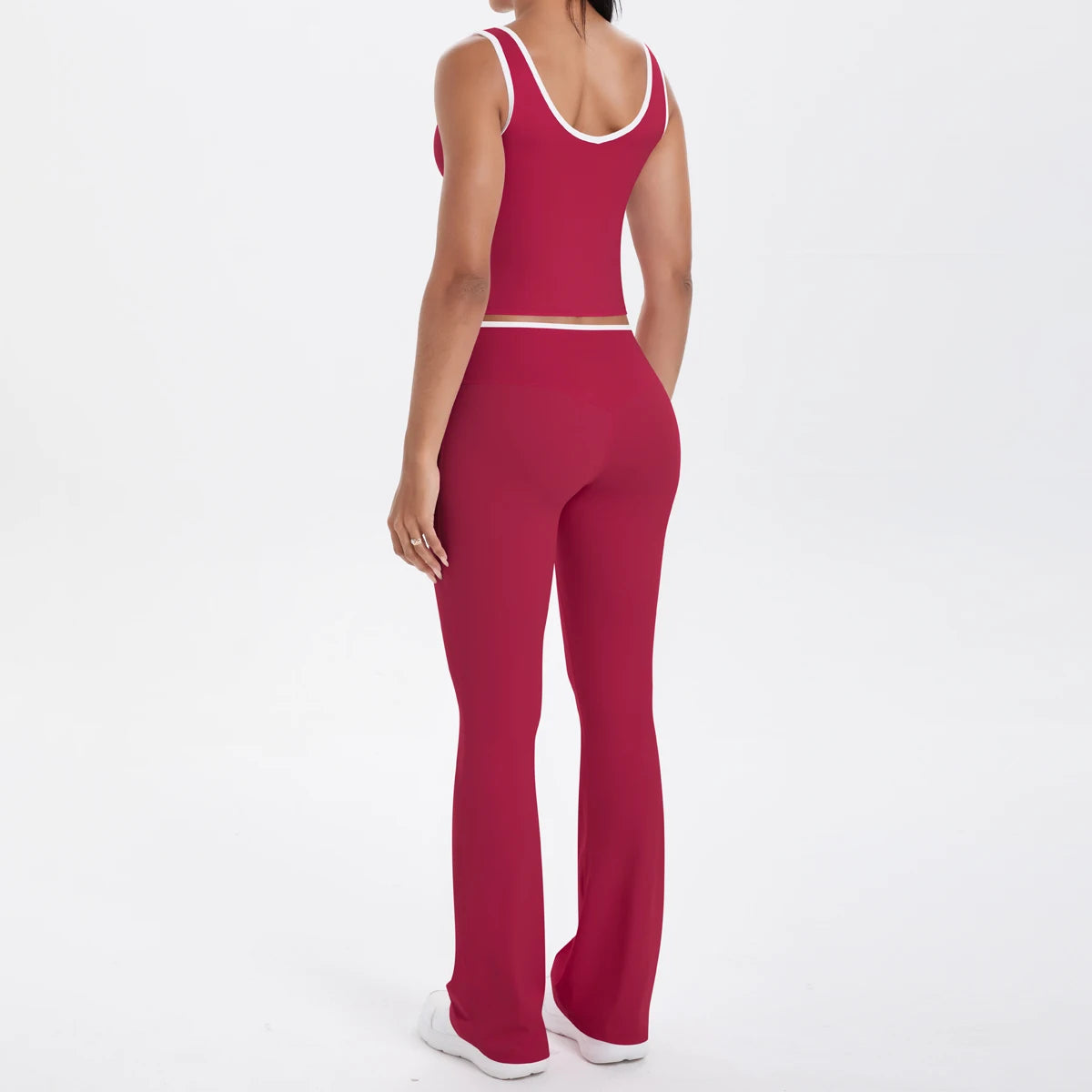 Autumn Women's Yoga Set – U-Neck Sports Top & High-Waist Cross Wide-Leg Pants | Seamless, Elastic & Slim Fit Sportswear