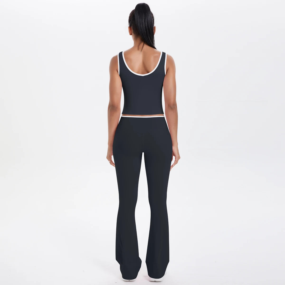 Autumn Women's Yoga Set – U-Neck Sports Top & High-Waist Cross Wide-Leg Pants | Seamless, Elastic & Slim Fit Sportswear