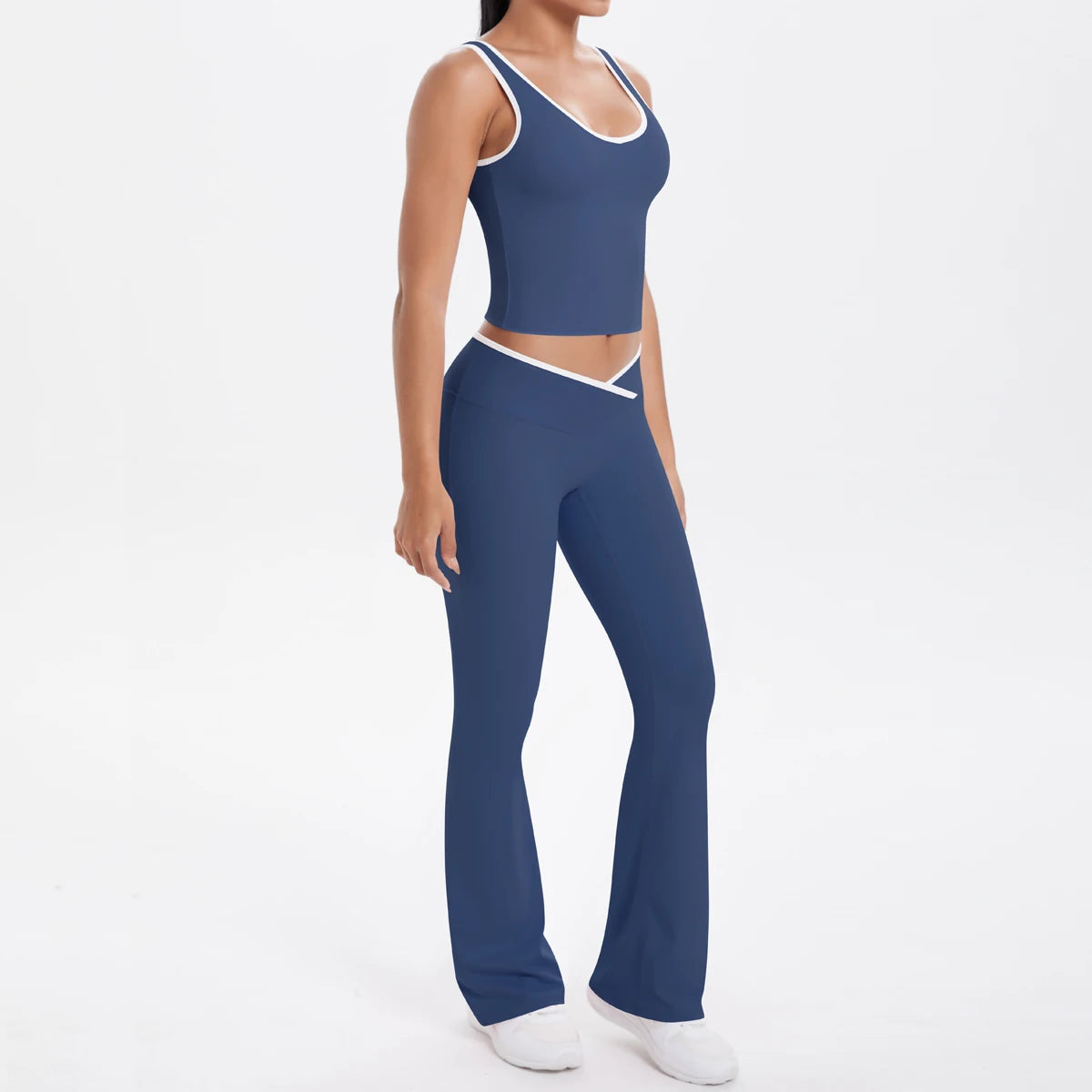 Autumn Women's Yoga Set – U-Neck Sports Top & High-Waist Cross Wide-Leg Pants | Seamless, Elastic & Slim Fit Sportswear
