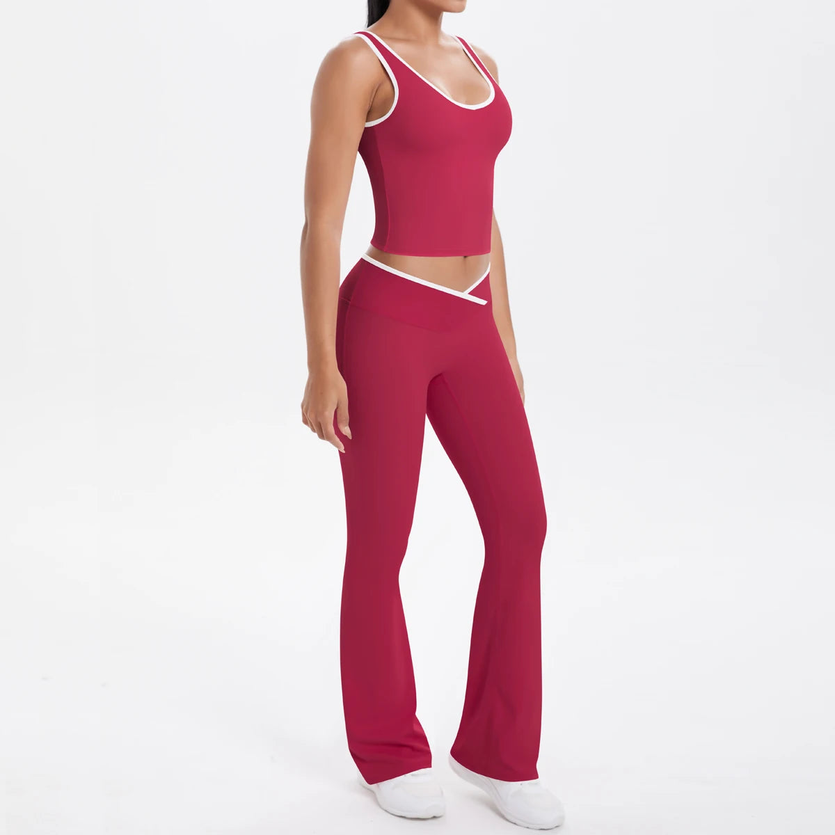 Autumn Women's Yoga Set – U-Neck Sports Top & High-Waist Cross Wide-Leg Pants | Seamless, Elastic & Slim Fit Sportswear