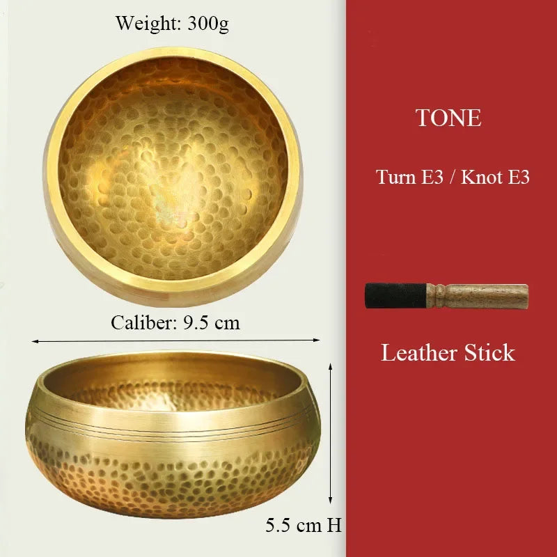 Authentic handmade Tibetan brass singing bowl from Nepal, including leather mallet.