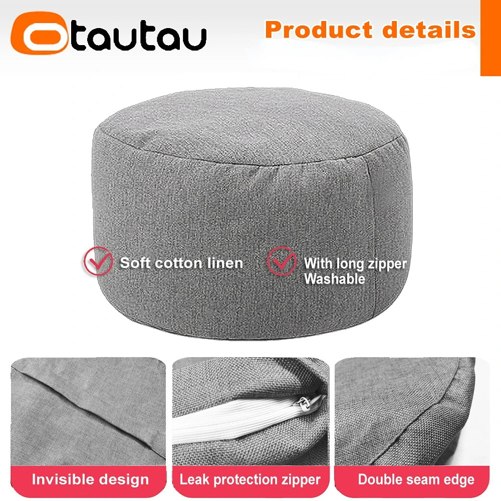 Ronde Katoenen Linnen Poef met Vulling – Ø30 × H20 cm | Minimalistisch & Comfortabel