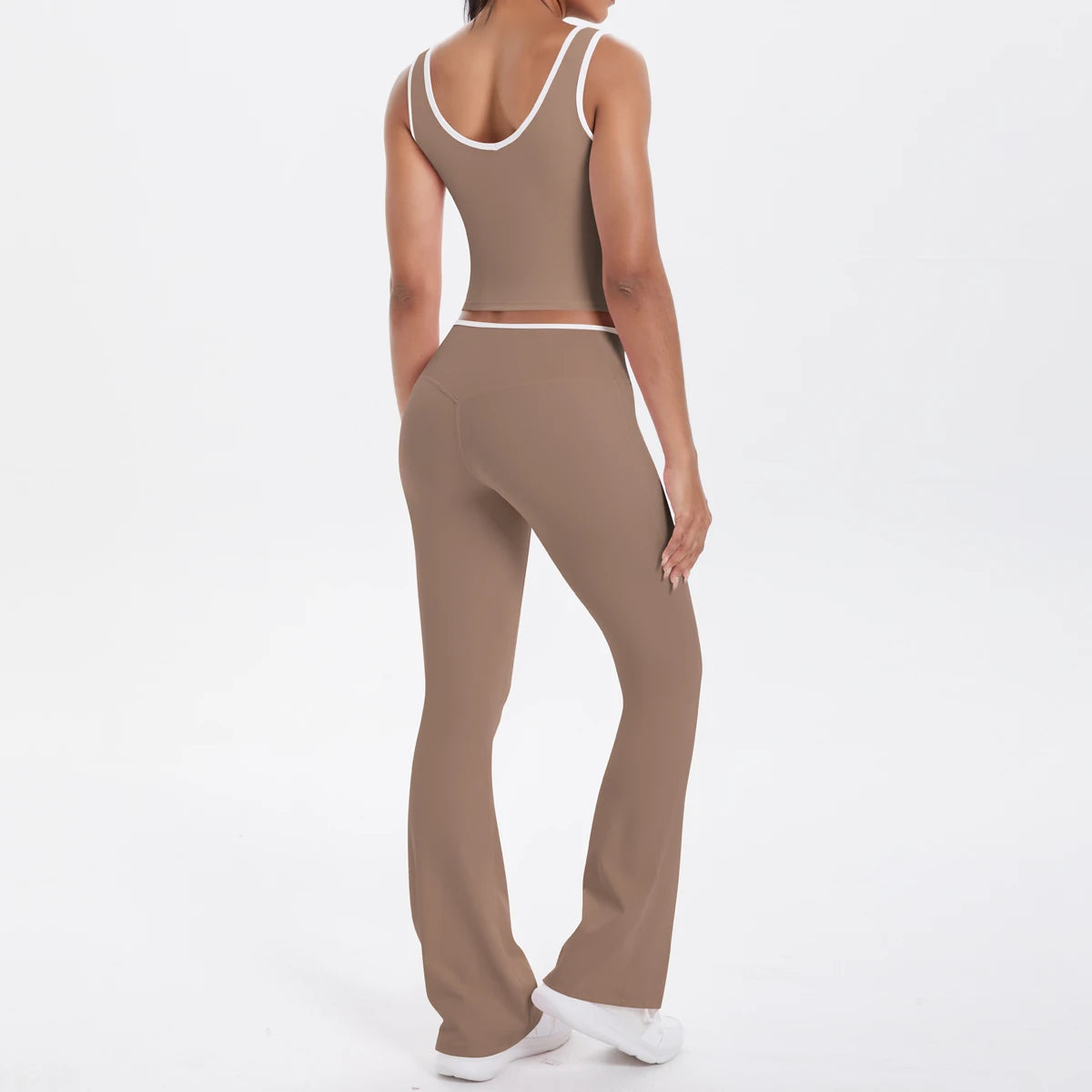 Autumn Women's Yoga Set – U-Neck Sports Top & High-Waist Cross Wide-Leg Pants | Seamless, Elastic & Slim Fit Sportswear