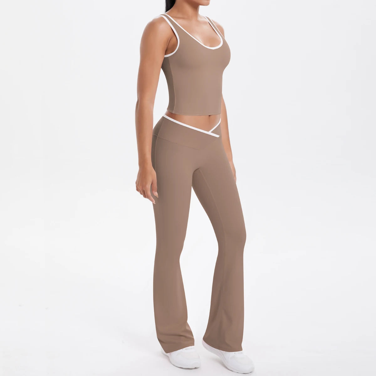 Autumn Women's Yoga Set – U-Neck Sports Top & High-Waist Cross Wide-Leg Pants | Seamless, Elastic & Slim Fit Sportswear