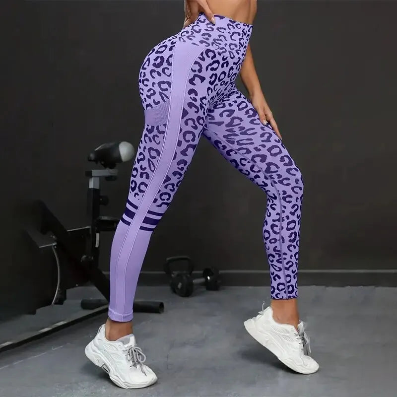 High Waisted Yoga Pants Tummy Control Leopard Print Seamless Quick Dry Fitness Leggings