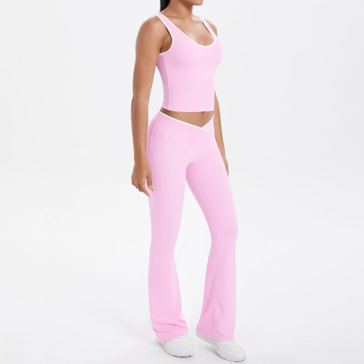 Autumn Women's Yoga Set – U-Neck Sports Top & High-Waist Cross Wide-Leg Pants | Seamless, Elastic & Slim Fit Sportswear