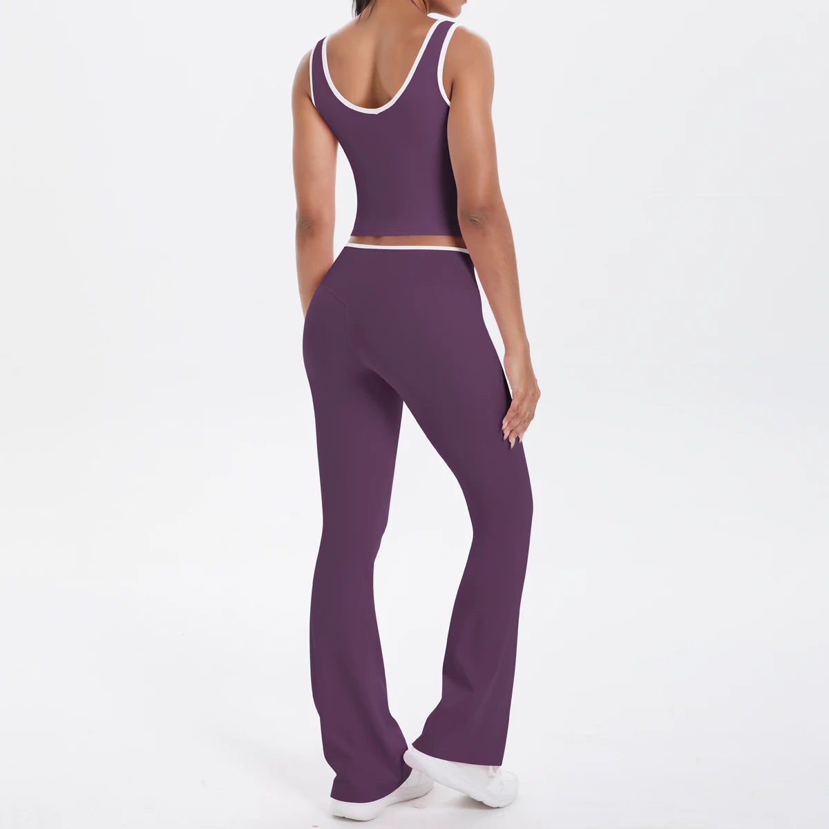 Autumn Women's Yoga Set – U-Neck Sports Top & High-Waist Cross Wide-Leg Pants | Seamless, Elastic & Slim Fit Sportswear