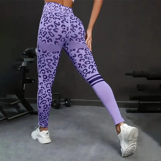 Yoga broek hoge taille buik stretch panty luipaardprint naadloze sneldrogende fitnessbroek