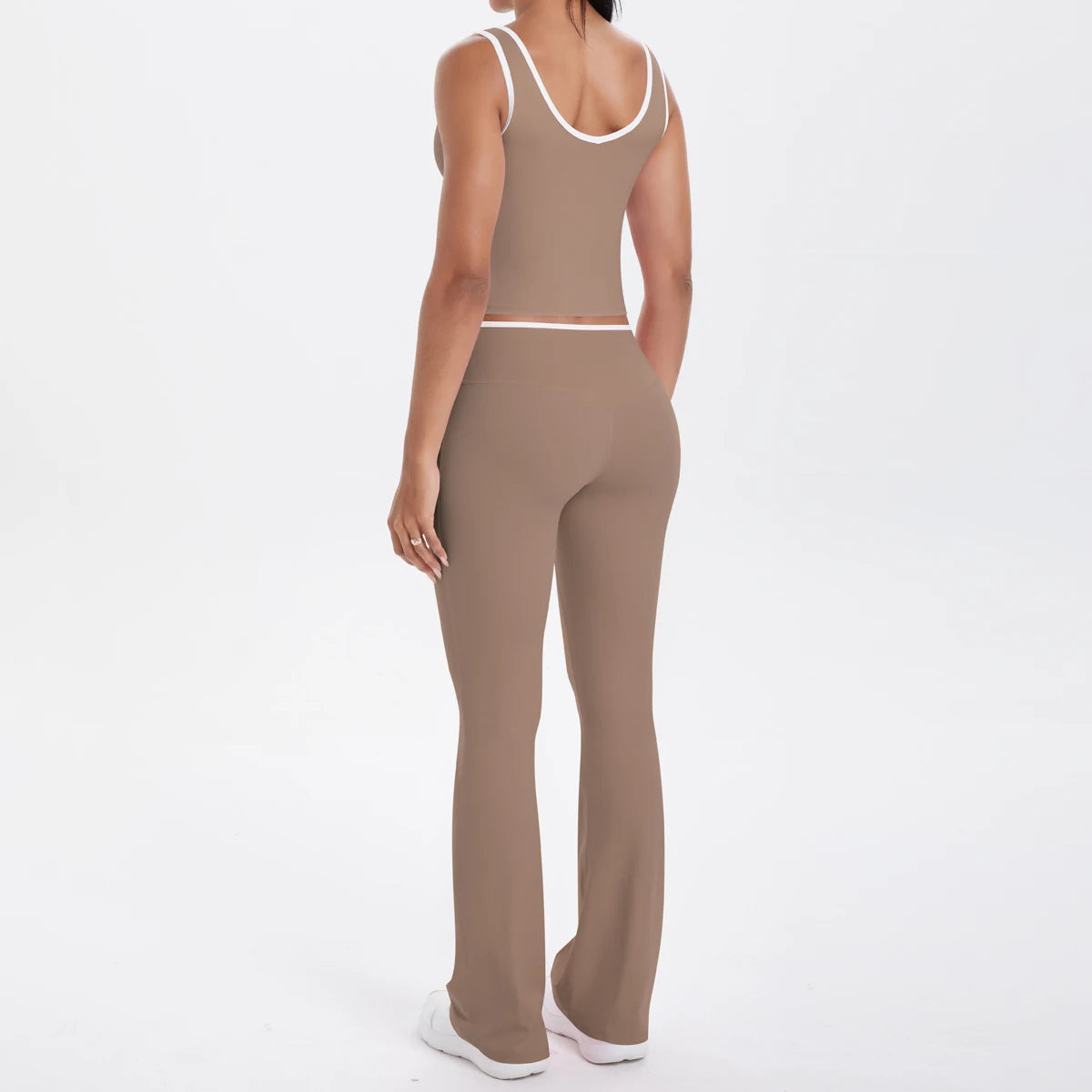 Autumn Women's Yoga Set – U-Neck Sports Top & High-Waist Cross Wide-Leg Pants | Seamless, Elastic & Slim Fit Sportswear