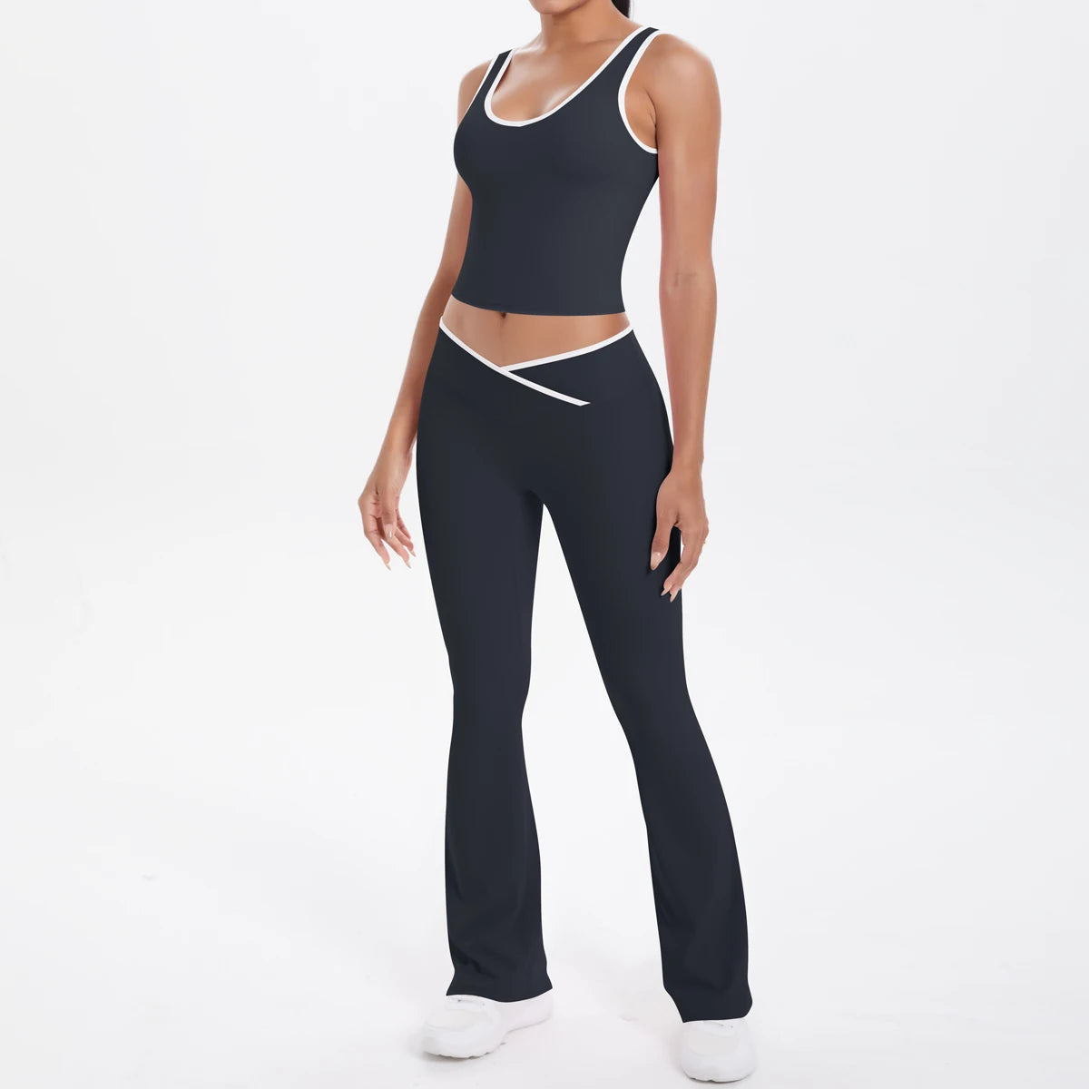 Autumn Women's Yoga Set – U-Neck Sports Top & High-Waist Cross Wide-Leg Pants | Seamless, Elastic & Slim Fit Sportswear