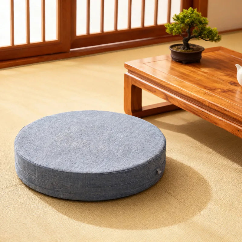 Linen Tatami Meditation Cushion – Round Yoga Pillow 40 cm | Comfort & Posture – RaviZen