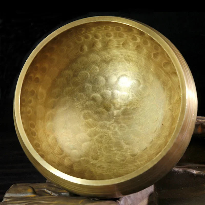 Authentic handmade Tibetan brass singing bowl from Nepal, including leather mallet.