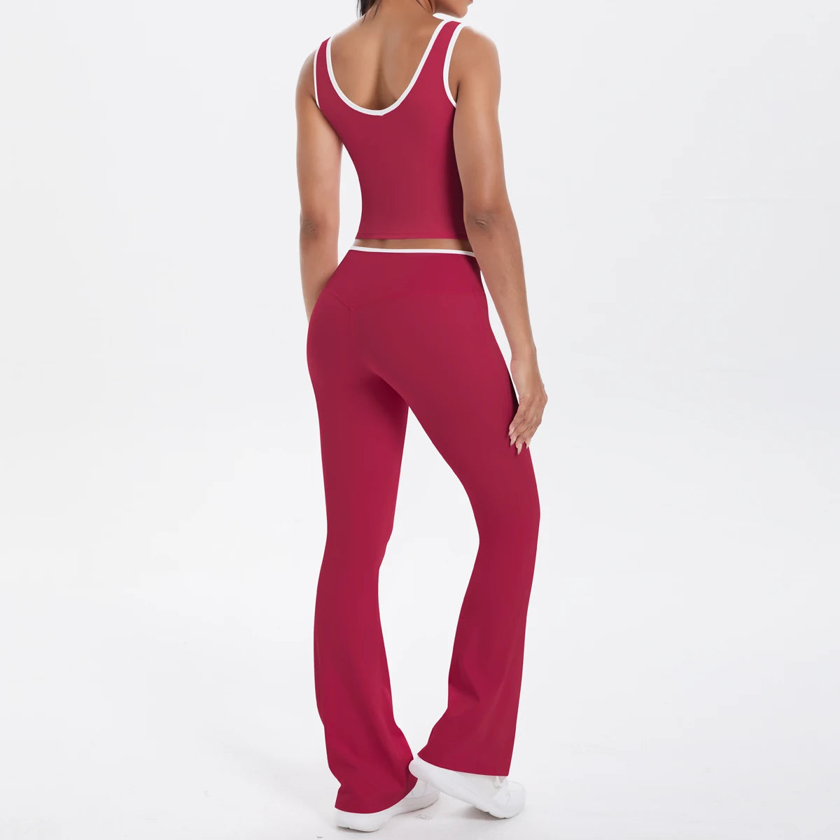 Autumn Women's Yoga Set – U-Neck Sports Top & High-Waist Cross Wide-Leg Pants | Seamless, Elastic & Slim Fit Sportswear