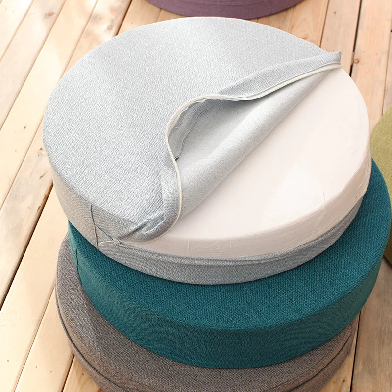 Linen Tatami Meditation Cushion – Round Yoga Pillow 40 cm | Comfort & Posture – RaviZen