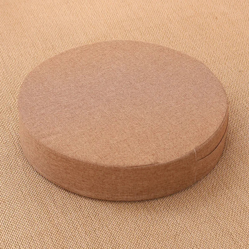Linen Tatami Meditation Cushion – Round Yoga Pillow 40 cm | Comfort & Posture – RaviZen
