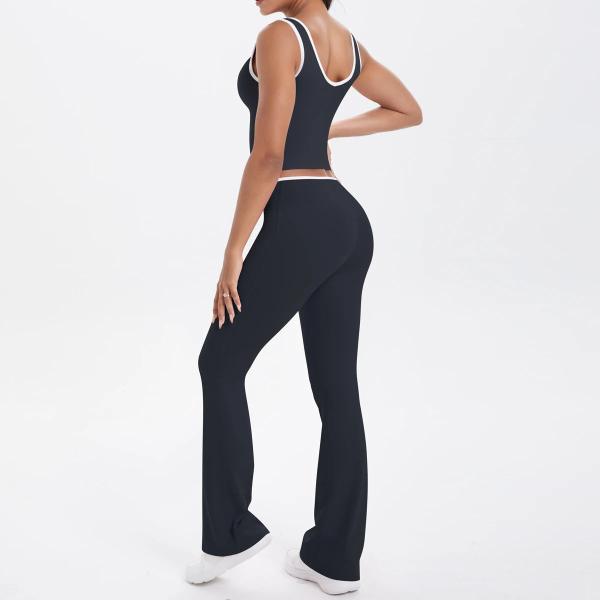 Autumn Women's Yoga Set – U-Neck Sports Top & High-Waist Cross Wide-Leg Pants | Seamless, Elastic & Slim Fit Sportswear