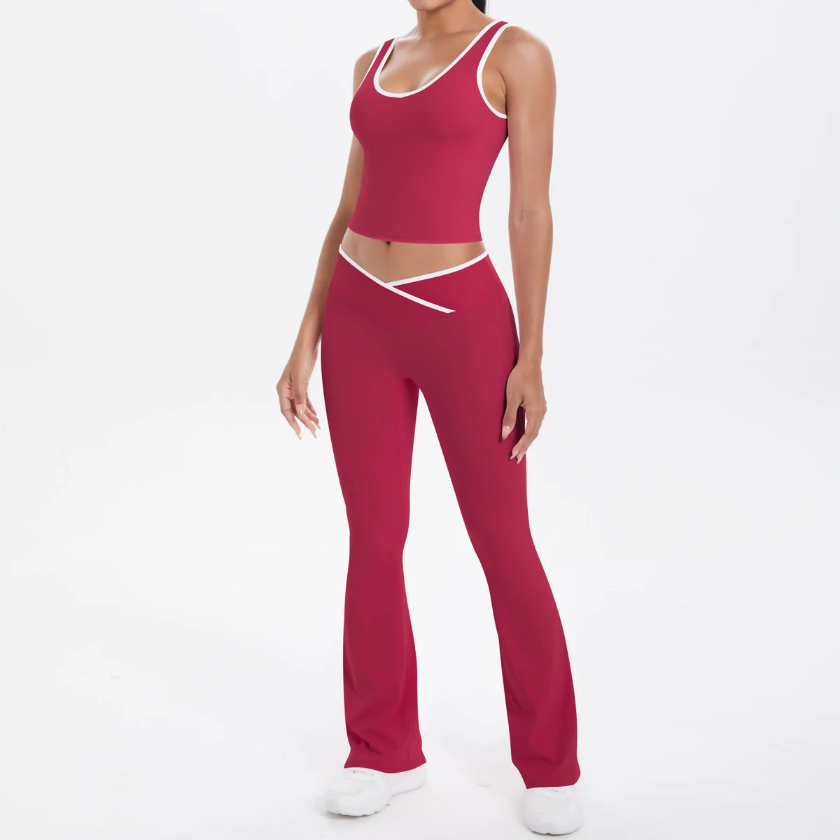 Autumn Women's Yoga Set – U-Neck Sports Top & High-Waist Cross Wide-Leg Pants | Seamless, Elastic & Slim Fit Sportswear