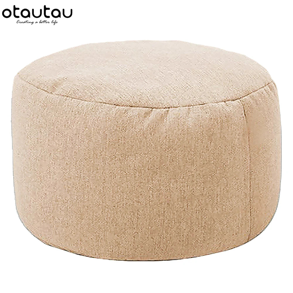 Ronde Katoenen Linnen Poef met Vulling – Ø30 × H20 cm | Minimalistisch & Comfortabel