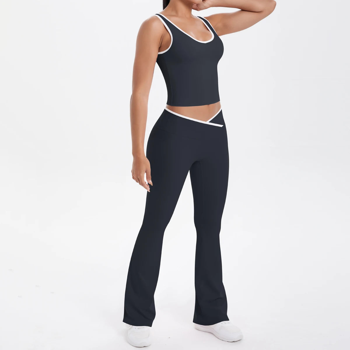 Autumn Women's Yoga Set – U-Neck Sports Top & High-Waist Cross Wide-Leg Pants | Seamless, Elastic & Slim Fit Sportswear