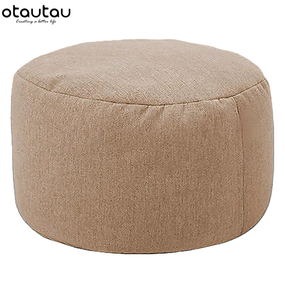 Ronde Katoenen Linnen Poef met Vulling – Ø30 × H20 cm | Minimalistisch & Comfortabel