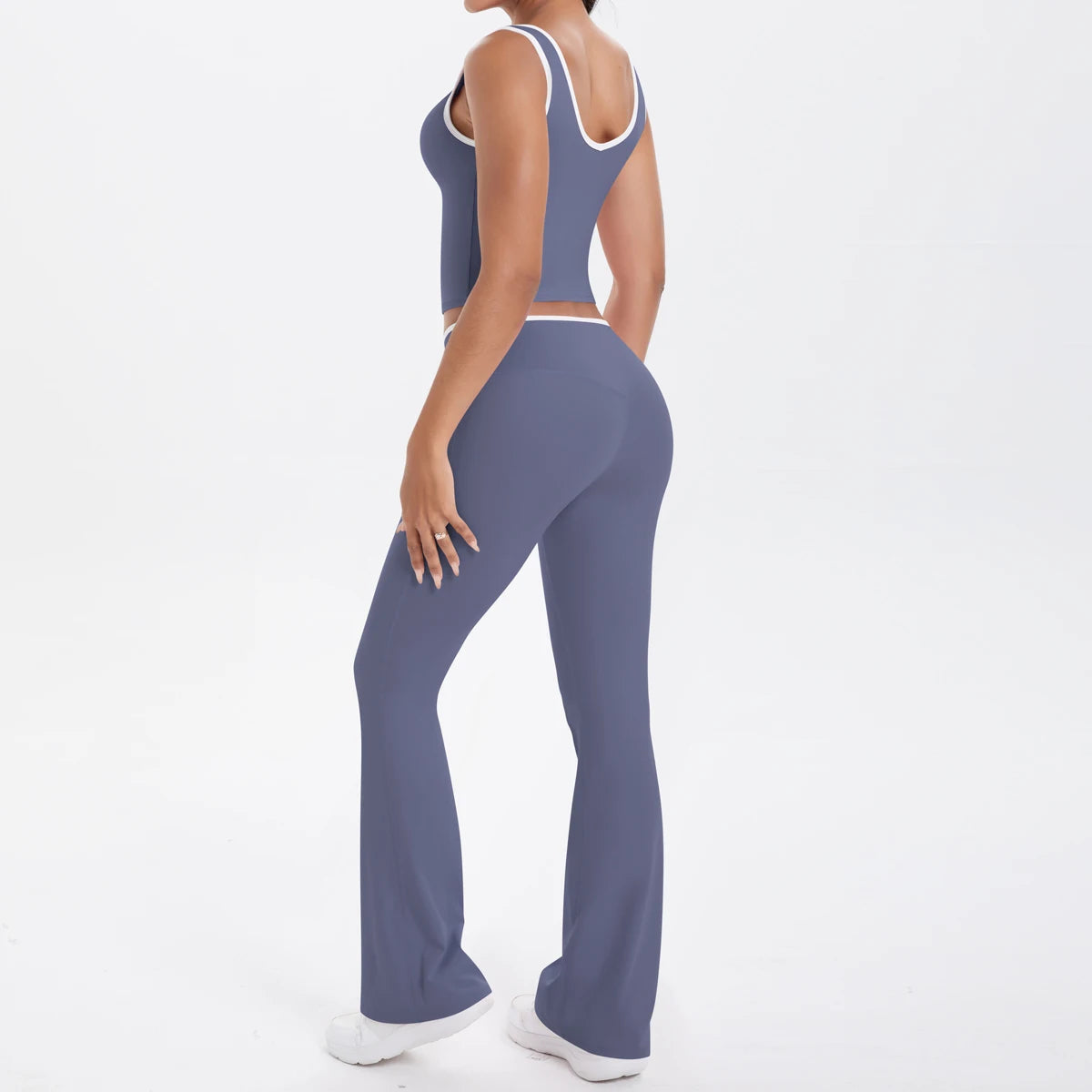 Autumn Women's Yoga Set – U-Neck Sports Top & High-Waist Cross Wide-Leg Pants | Seamless, Elastic & Slim Fit Sportswear