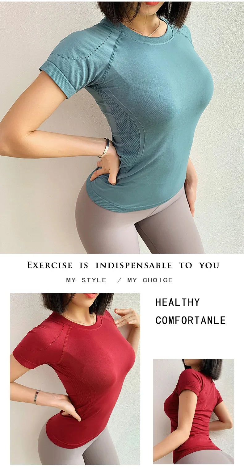 Women's Yoga & Fitness T-Shirt – Breathable, Quick-Drying & Stretchy Sports Top | Slim Fit Short Sleeve Active Tee for Summer Workouts