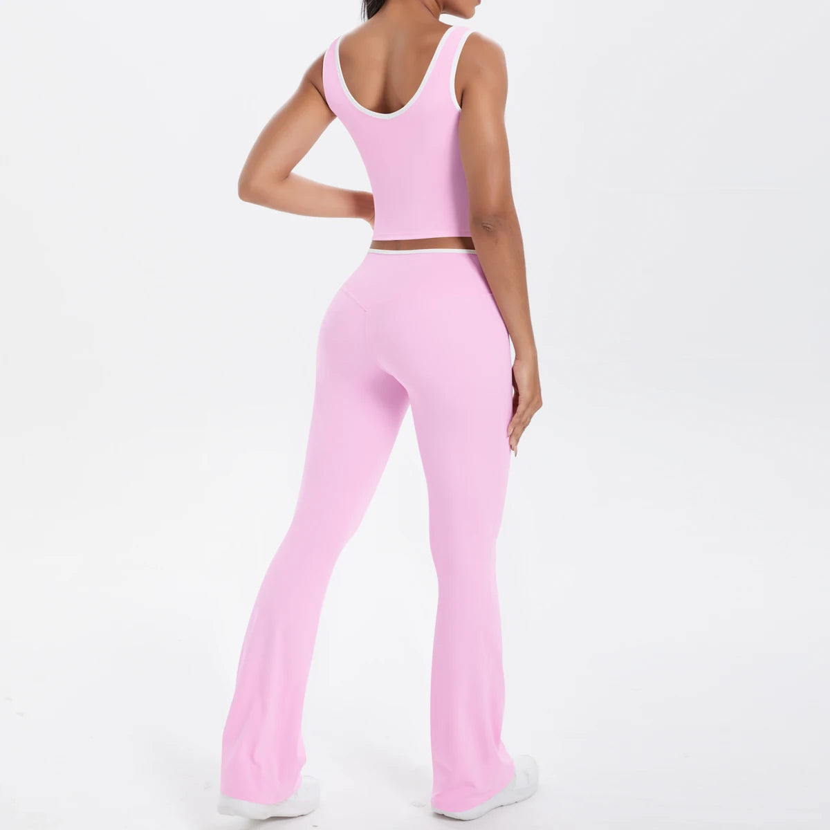 Autumn Women's Yoga Set – U-Neck Sports Top & High-Waist Cross Wide-Leg Pants | Seamless, Elastic & Slim Fit Sportswear