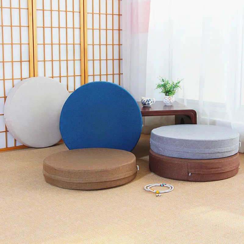 Linen Tatami Meditation Cushion – Round Yoga Pillow 40 cm | Comfort & Posture – RaviZen