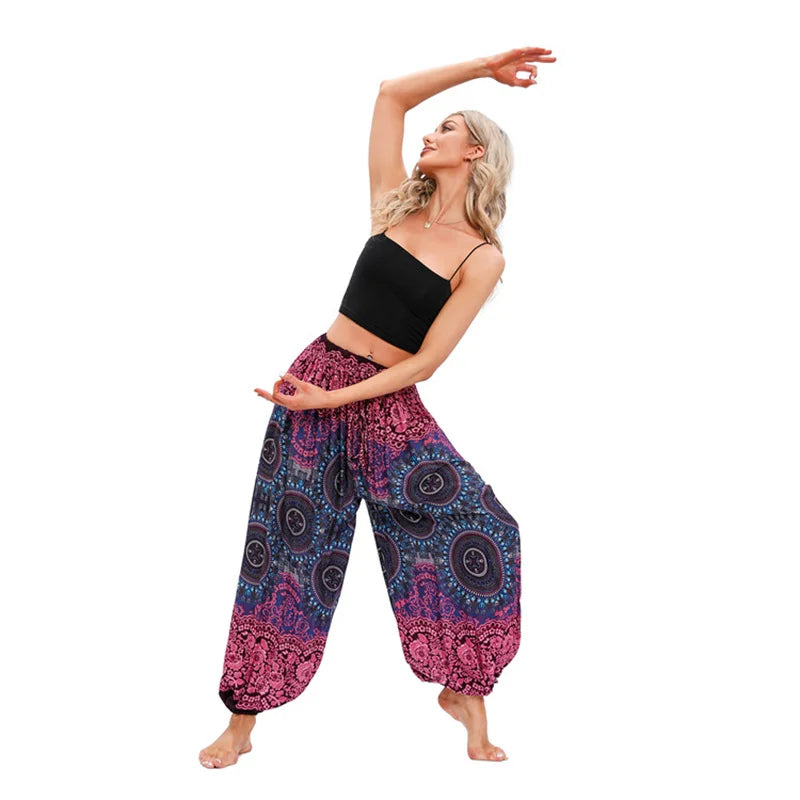 Boho Yoga Harem Pants – High Waist & Hippie Print | Comfortable Flow Pants for Yoga, Pilates & Everyday Wear