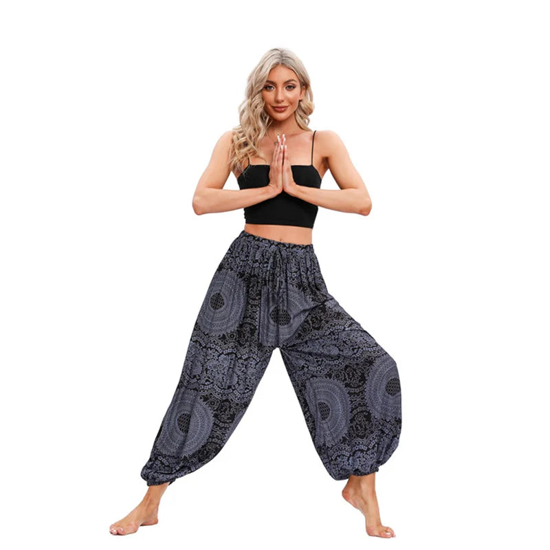 Boho Yoga Harem Pants – High Waist & Hippie Print | Comfortable Flow Pants for Yoga, Pilates & Everyday Wear