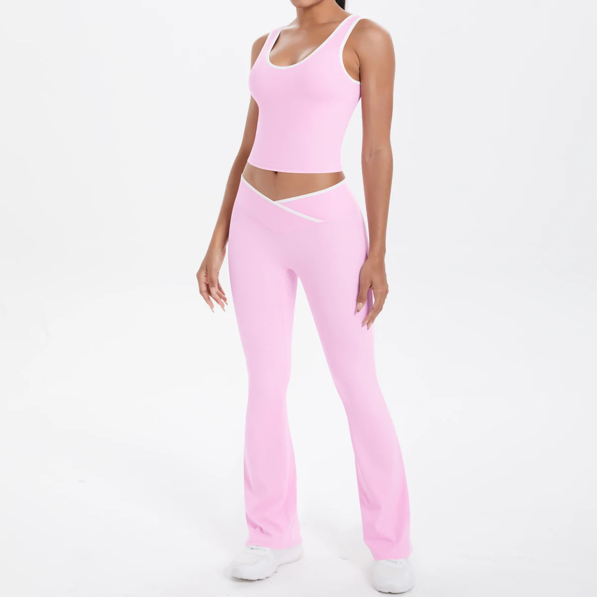 Autumn Women's Yoga Set – U-Neck Sports Top & High-Waist Cross Wide-Leg Pants | Seamless, Elastic & Slim Fit Sportswear