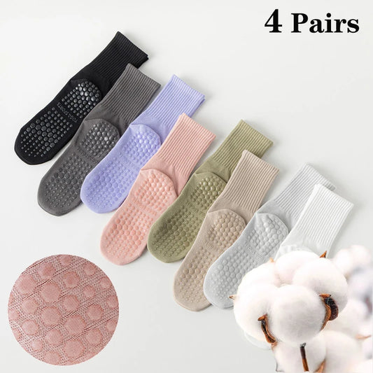 RaviZen Yoga Sokken Set – 4 Paar Antislip Sokken voor Yoga & Fitness