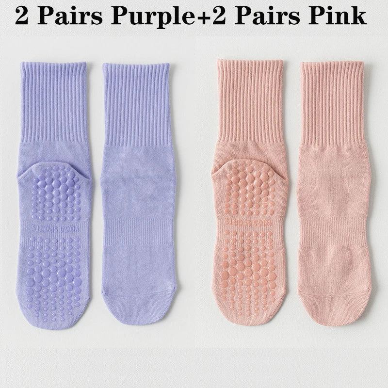 RaviZen Yoga Sokken Set – 4 Paar Antislip Sokken voor Yoga & Fitness